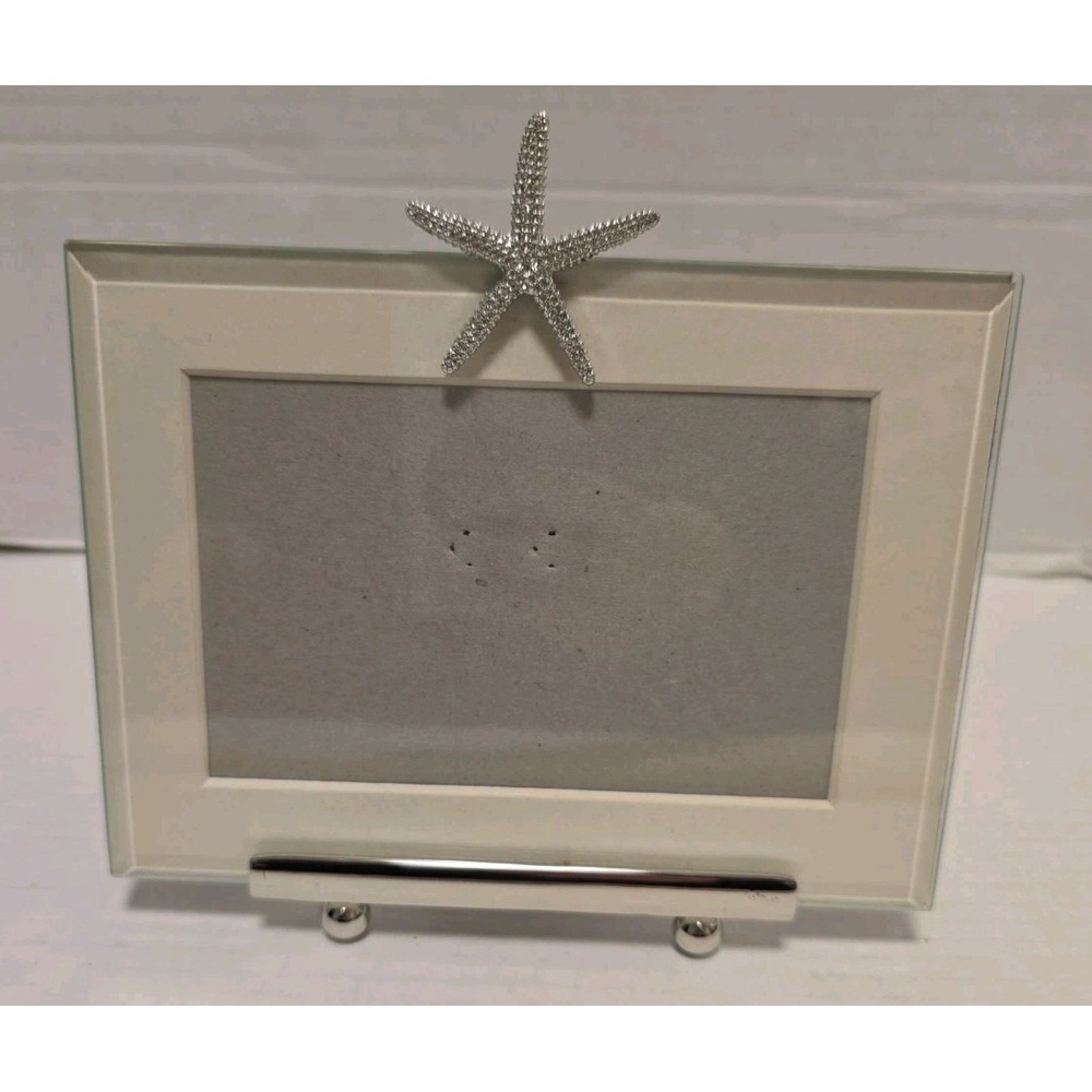Beveled Glass Picture Frame Rhinestone Starfish Coastal Beach Decor 4x6